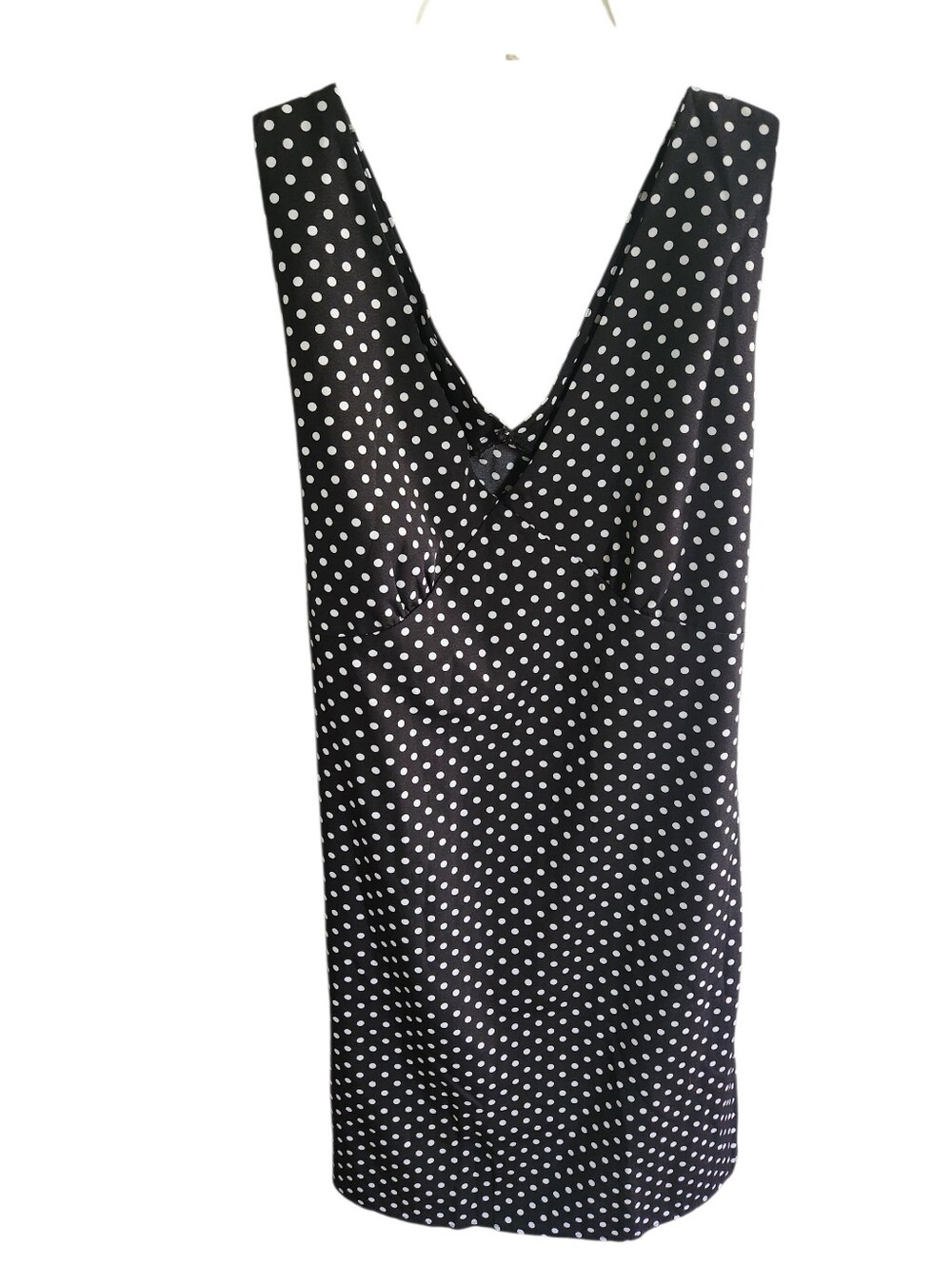Ladies Simple Classic Black Polka Dot V-Neck Dress With Tie In Back
